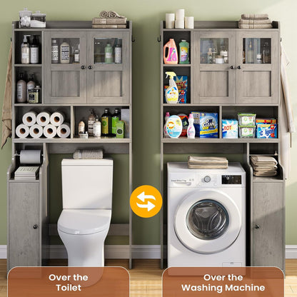 Itaar Over The Toilet Storage Cabinet, Over Toilet Bathroom Organizer with Glass Doors & Toilet