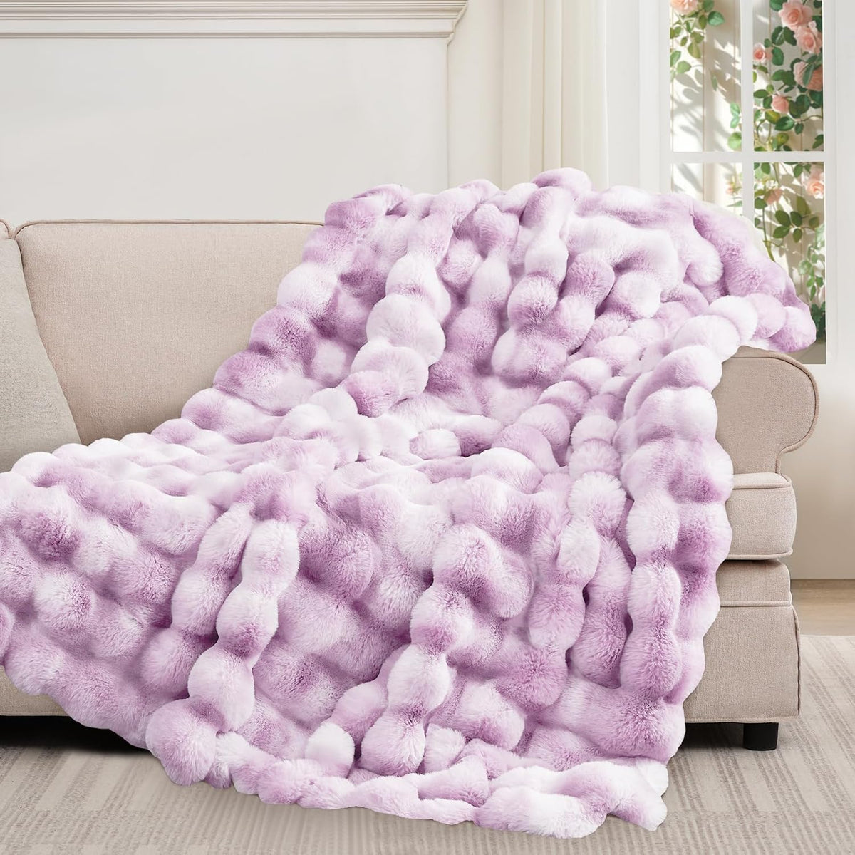 Touchat Luxury 1000GSM Faux Rabbit Fur Throw Blanket for Women, Super Heavy Warm Cozy Blankets for