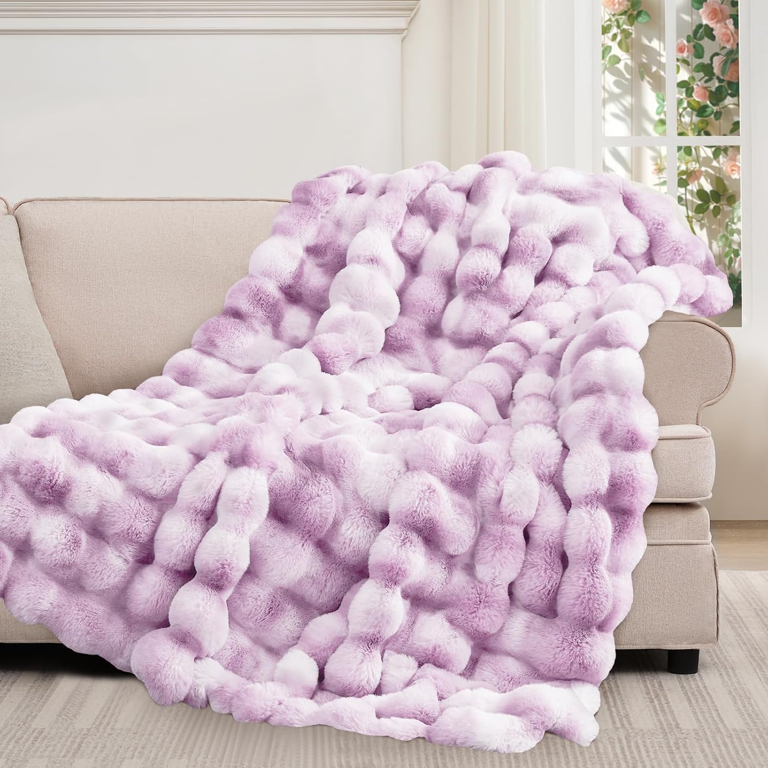 Touchat Luxury 1000GSM Faux Rabbit Fur Throw Blanket for Women, Super Heavy Warm Cozy Blankets for