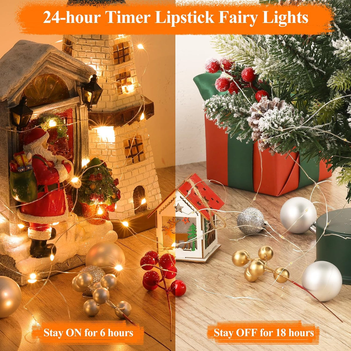 Lakumu Mini Fairy Lights Battery Operated, Twinkle Lights with Timer, Rechargeable LED String