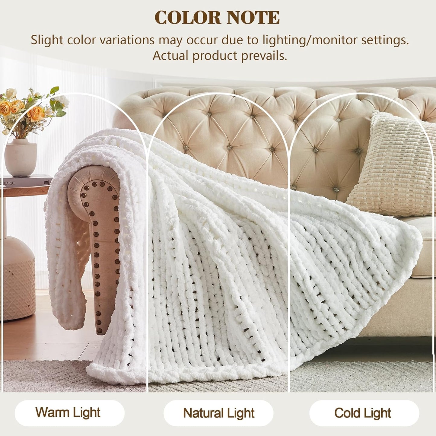 Carriediosa Chunky Knit Throw Blanket 50" X 60", 100% Hand Made Large Chenille Loop Yarn Soft