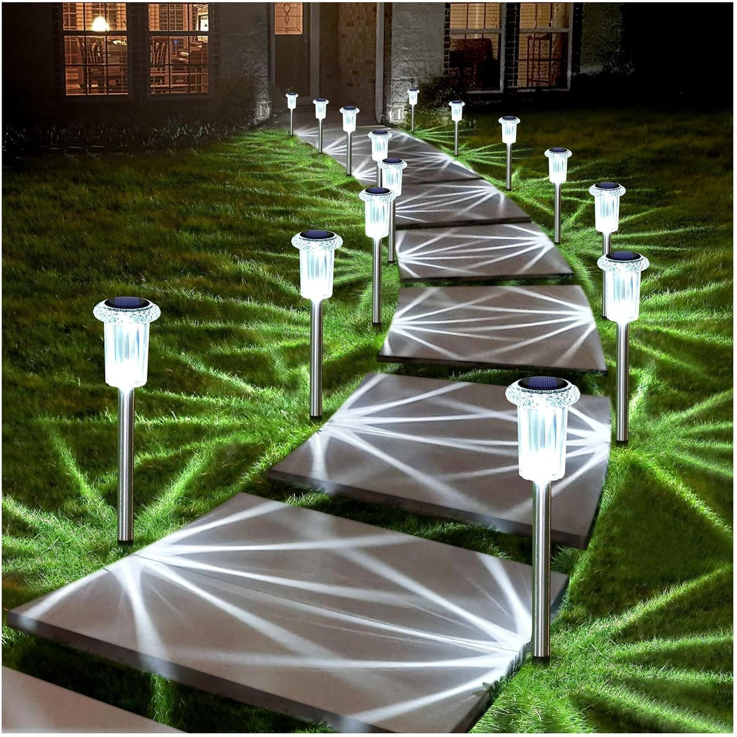 DenicMic Solar Lights Outdoor 10 Pack Waterproof 6000K Cold White LED Stainless Steel Stake for
