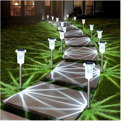 DenicMic Solar Lights Outdoor 10 Pack Waterproof 6000K Cold White LED Stainless Steel Stake for