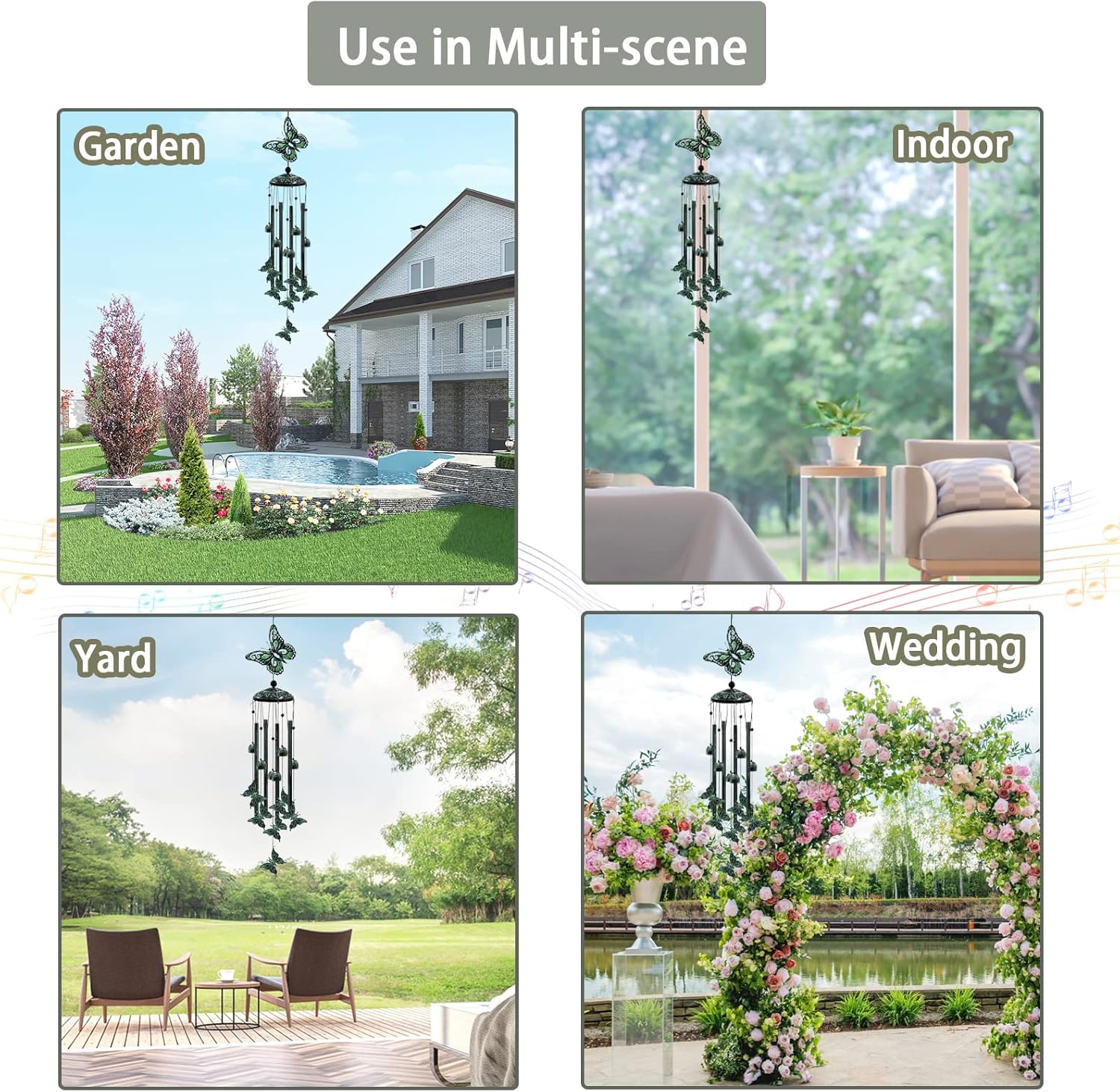 Wind Chimes for Outside, 33" Butterfly Wind Chimes Outdoor, Gifts for Women Mom Grandma Birthday