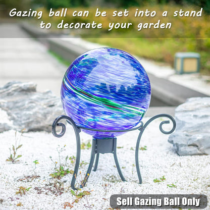 VCUTEKA Glass Outdoor Gazing Globe, Blue and Green Hand Painted Swirled Sphere for Patio Garden