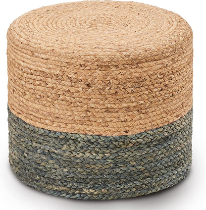 Wimarsbon 18'' Ottoman Pouf, Natural Braided Poof, Rustic Handweave Lounge Pouffe, Boho Footrest