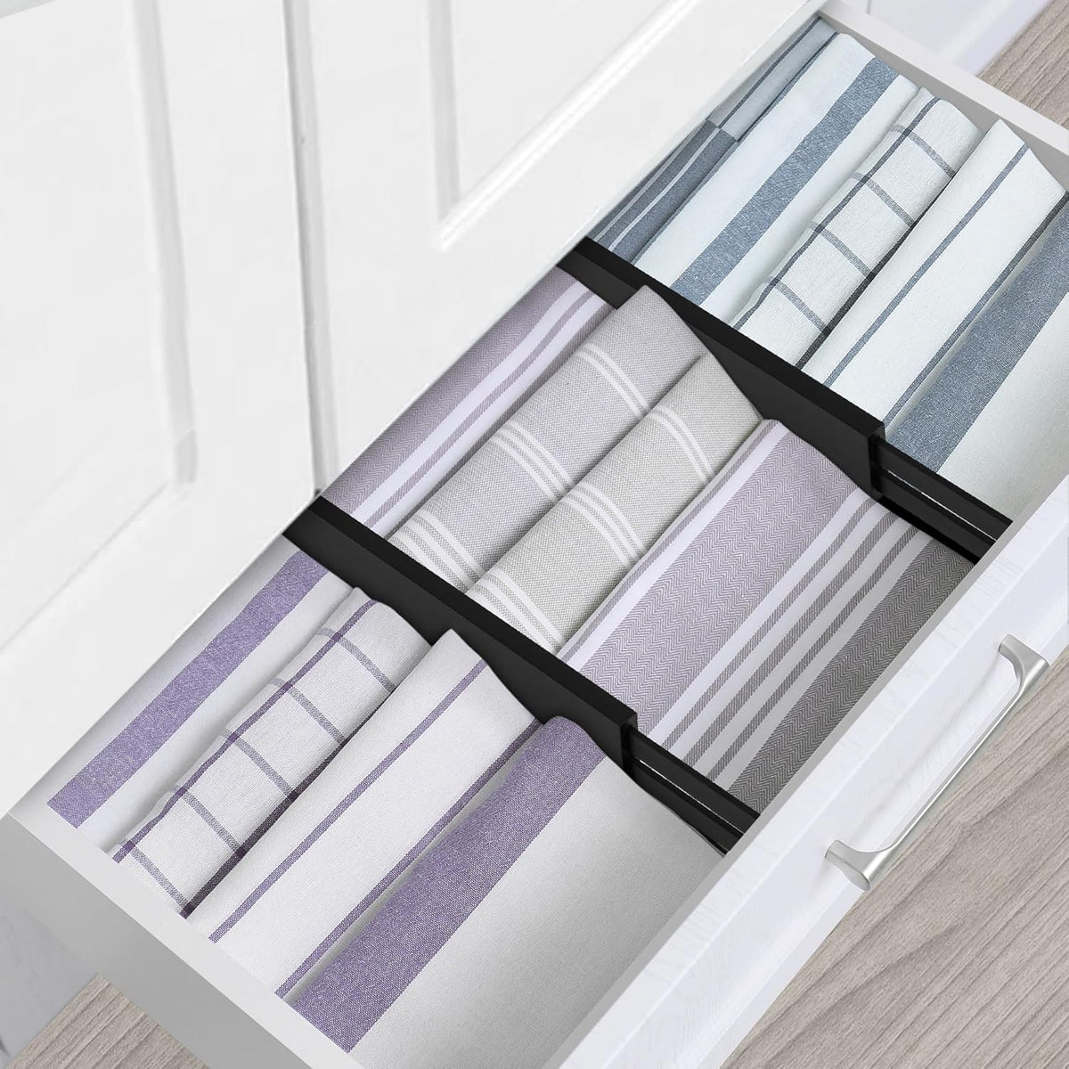 Utoplike 4 pcs Bamboo Kitchen Drawer Dividers Large, Adjustable Black Drawer Organizers, Spring