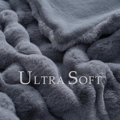 BENVWE Faux Fur Throw Blanket for Couch Bed - Fluffy Soft Thick Bubble Blanket for Living Room Home