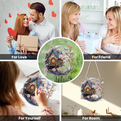 EOBROMD Diamond Hanging Art Kits for Adults, House on The Moon DIY Special Shaped Rhinestone Kits