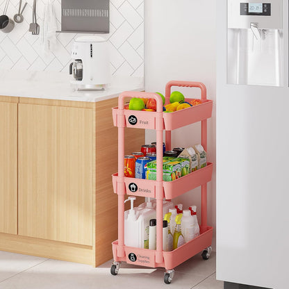 Laiensia 3-Tier Rolling Cart with Wheels,Multifunction Utility Storage carts, Kitchen Storage