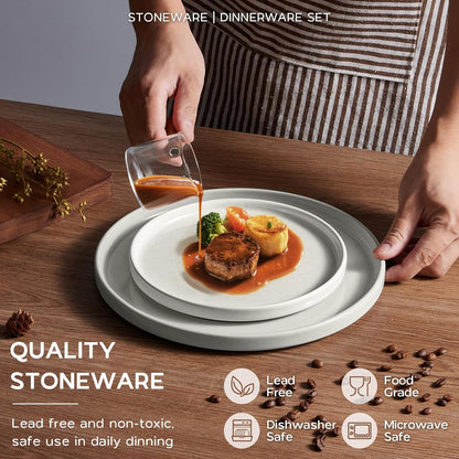Onader 24 Piece Dinnerware Sets with Pasta Bowls for 6, Stoneware Plates and Bowls Dish Sets