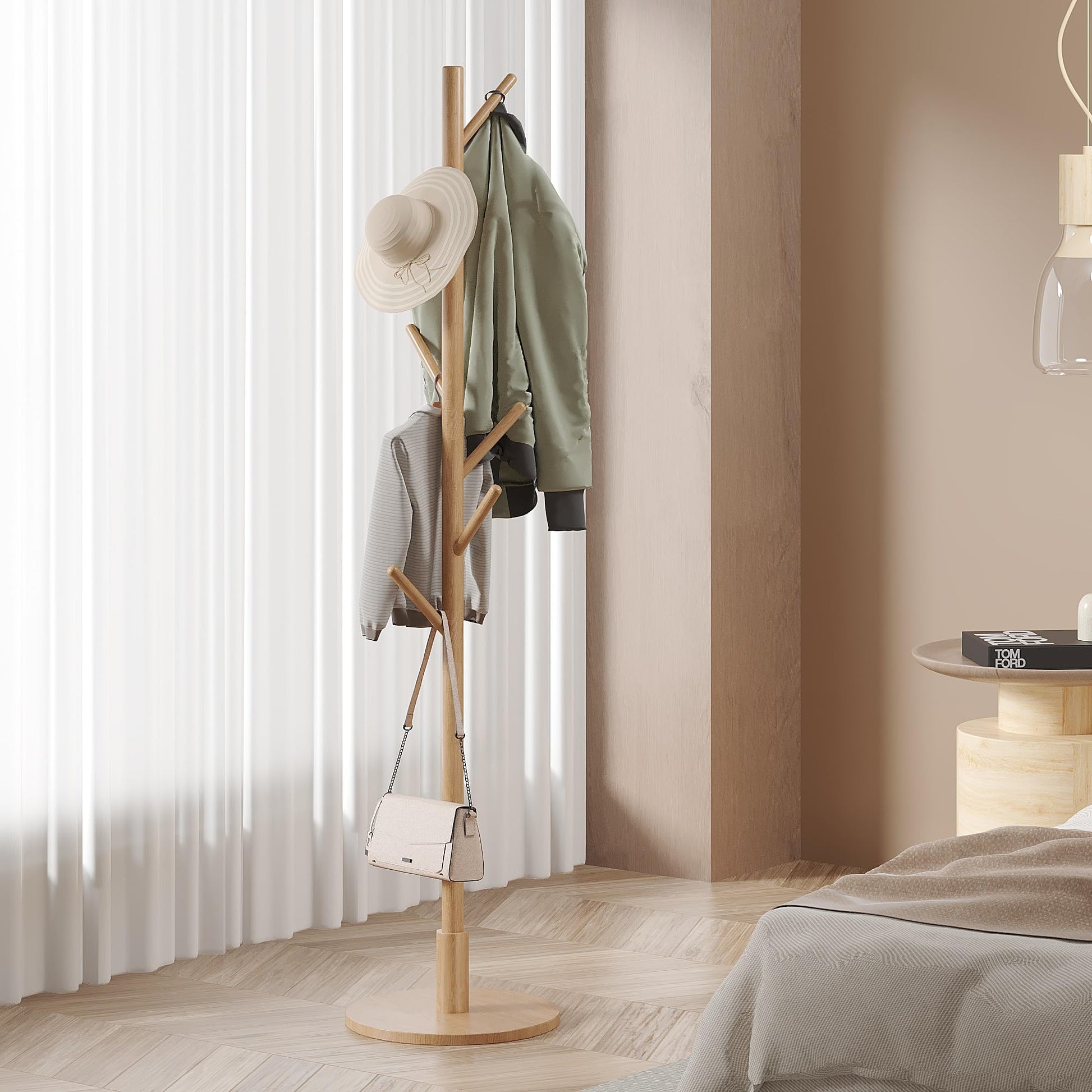 VECELO Coat Rack Freestanding, Entryway Hanger Stand, Umbrella Holder, Hall Tree With Hooks, Floor