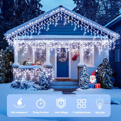 JMEXSUSS Christmas Icicle Lights for Outside: 800 LED White Icicle Lights Outdoor Waterproof