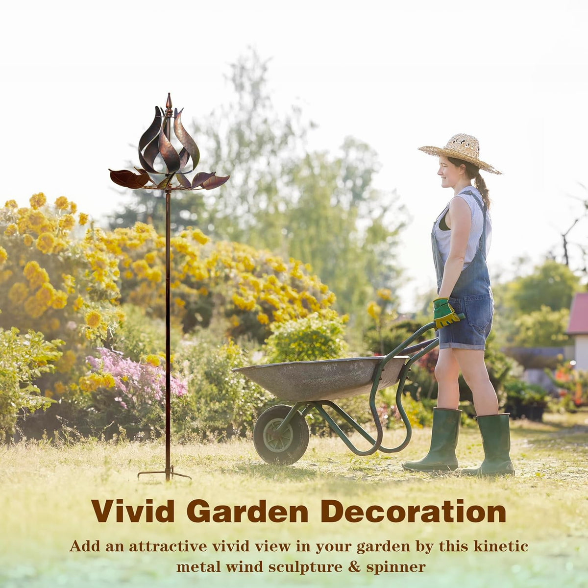 Wind Spinners Outdoor - Large Tulip Metal Bronze Color Wind Sculptures & Spinner, Kinetic Gift