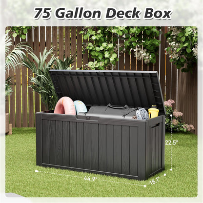 KAMABOKO Deck Box, 75 Gallon Resin Indoor and Outdoor Storage Boxes Waterproof for Garden Tools