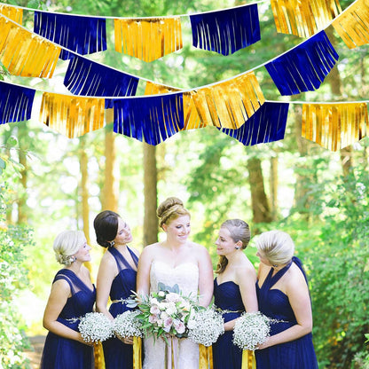 Royal Blue Gold Tassel Banner Metallic Fabric Pennant Bunting Flag for Graduation Retirement