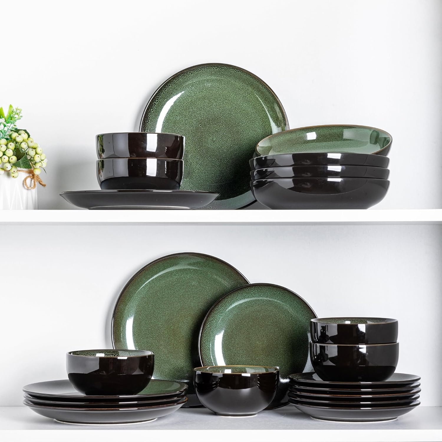 LeRatio Ceramic Dinnerware Sets for 6,Plates and Bowls Sets,Handmade Reactive Glaze Dishes Set,Chip
