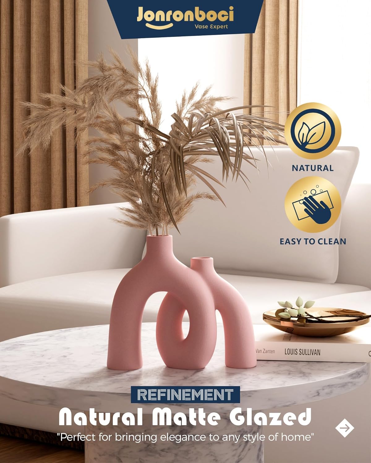 Hug Donut Decorative Vase Set - Light Pink Modern Glam Eclectic Style Vases Home Decor, Matte