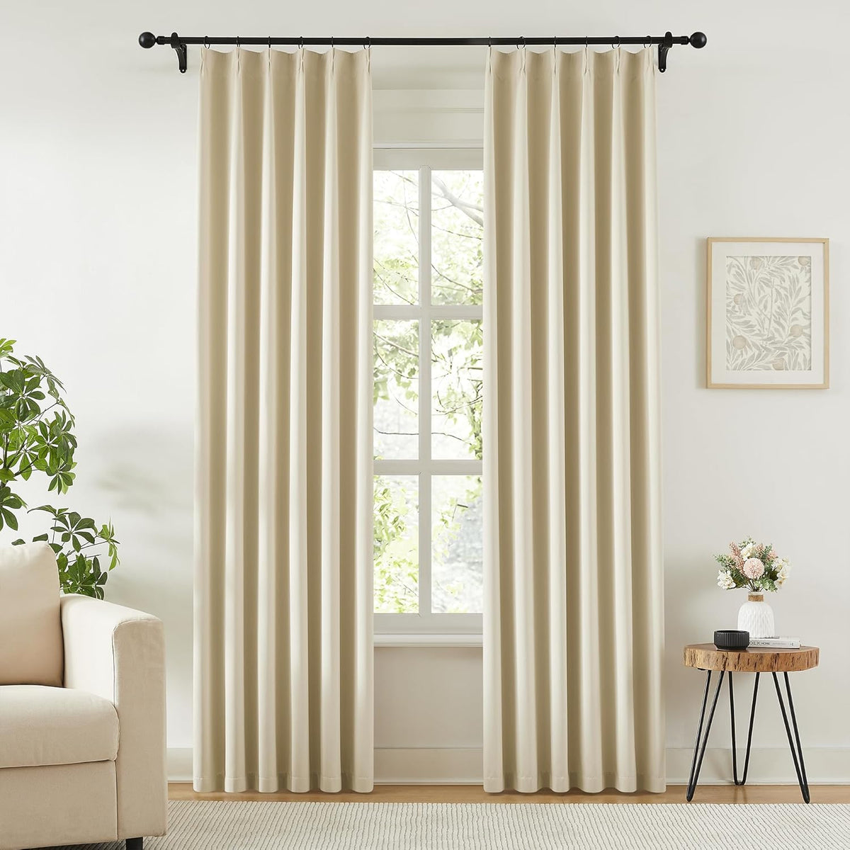 KangBang Soft Cream 92 Inch Pinch Pleat Curtains Room Darkening Luxury Modern Decor for Nursery