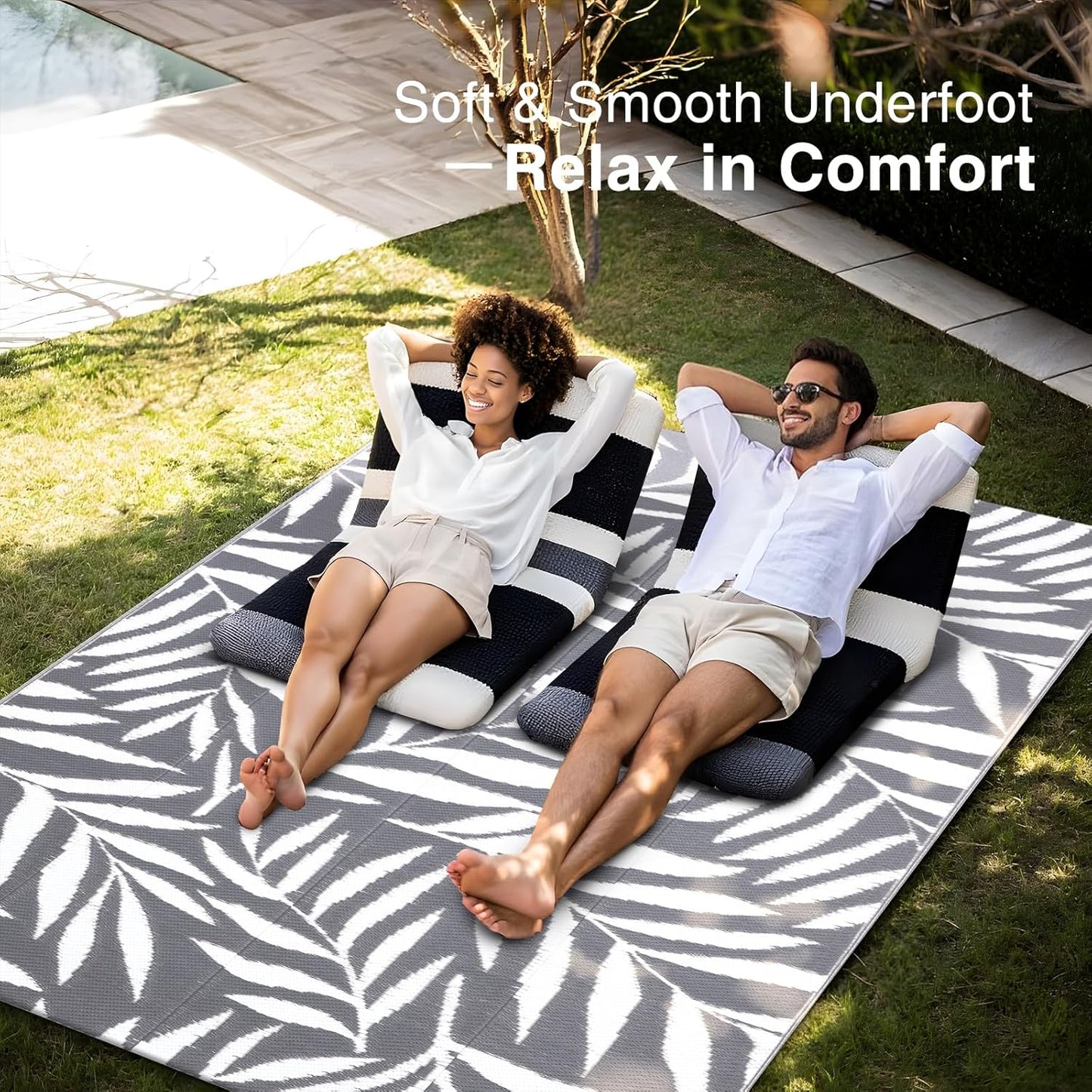OLANLY Waterproof Outdoor Rug 5x8 ft, Reversible Outdoor Plastic Straw Rug with Leaf Pattern, RV