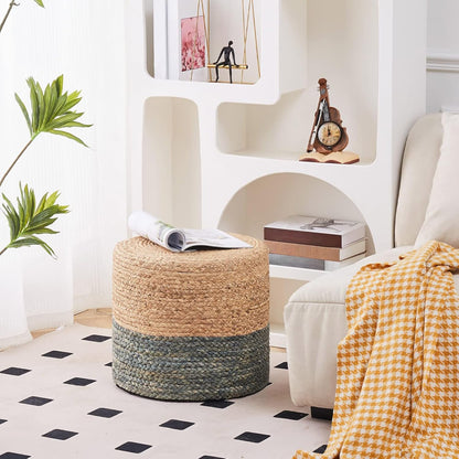 Wimarsbon 18'' Ottoman Pouf, Natural Braided Poof, Rustic Handweave Lounge Pouffe, Boho Footrest