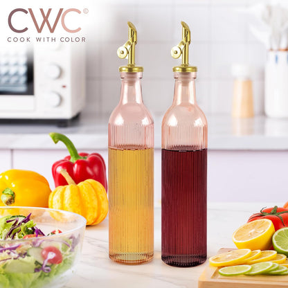 COOK WITH COLOR Glass Olive Oil Dispenser Bottle - 2 Pack, 17 oz Cruet - Elegant Carafe Decanter