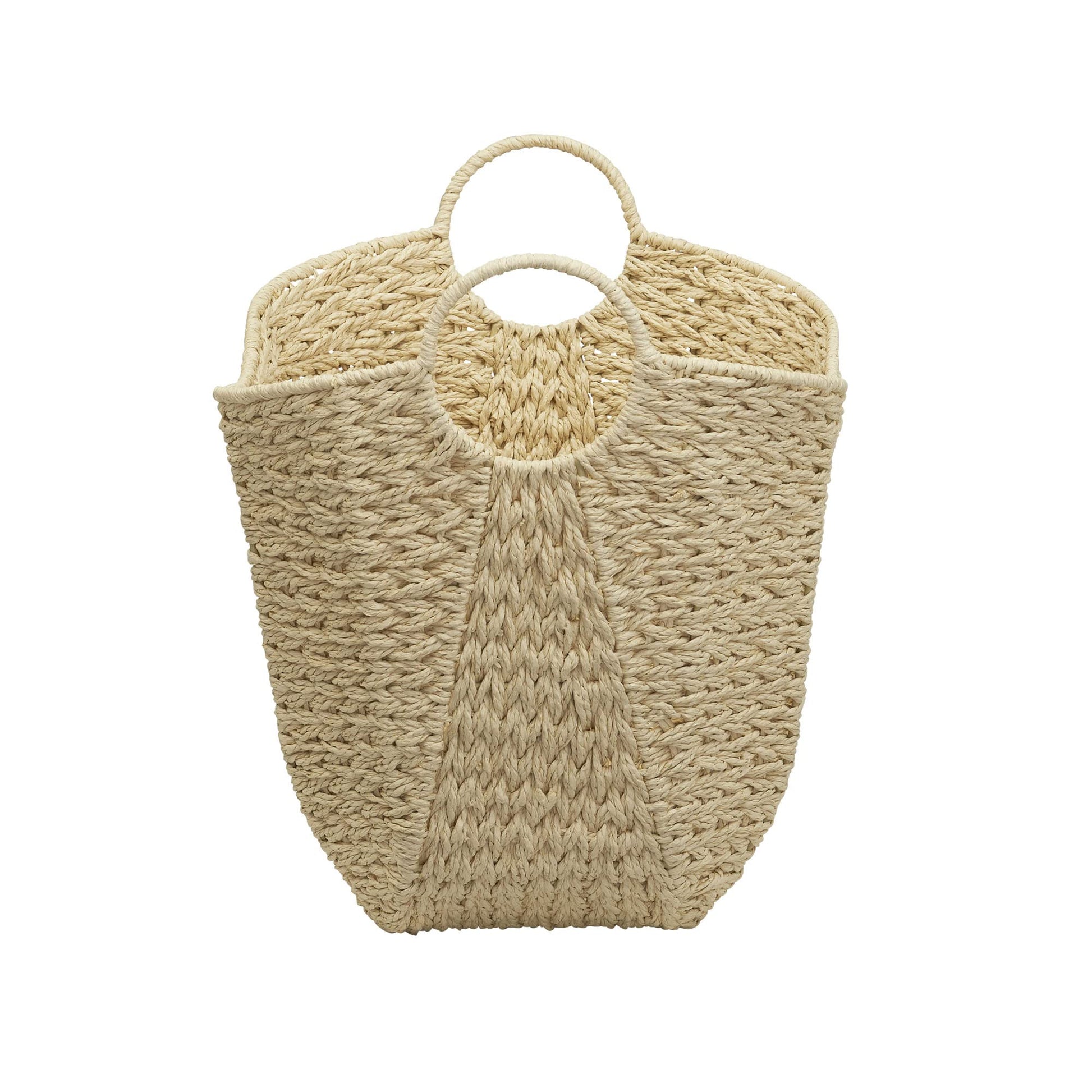 Household Essentials Cream Paper Rope Basket with Handles, Natural Woven Storage Basket