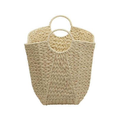 Household Essentials Cream Paper Rope Basket with Handles, Natural Woven Storage Basket