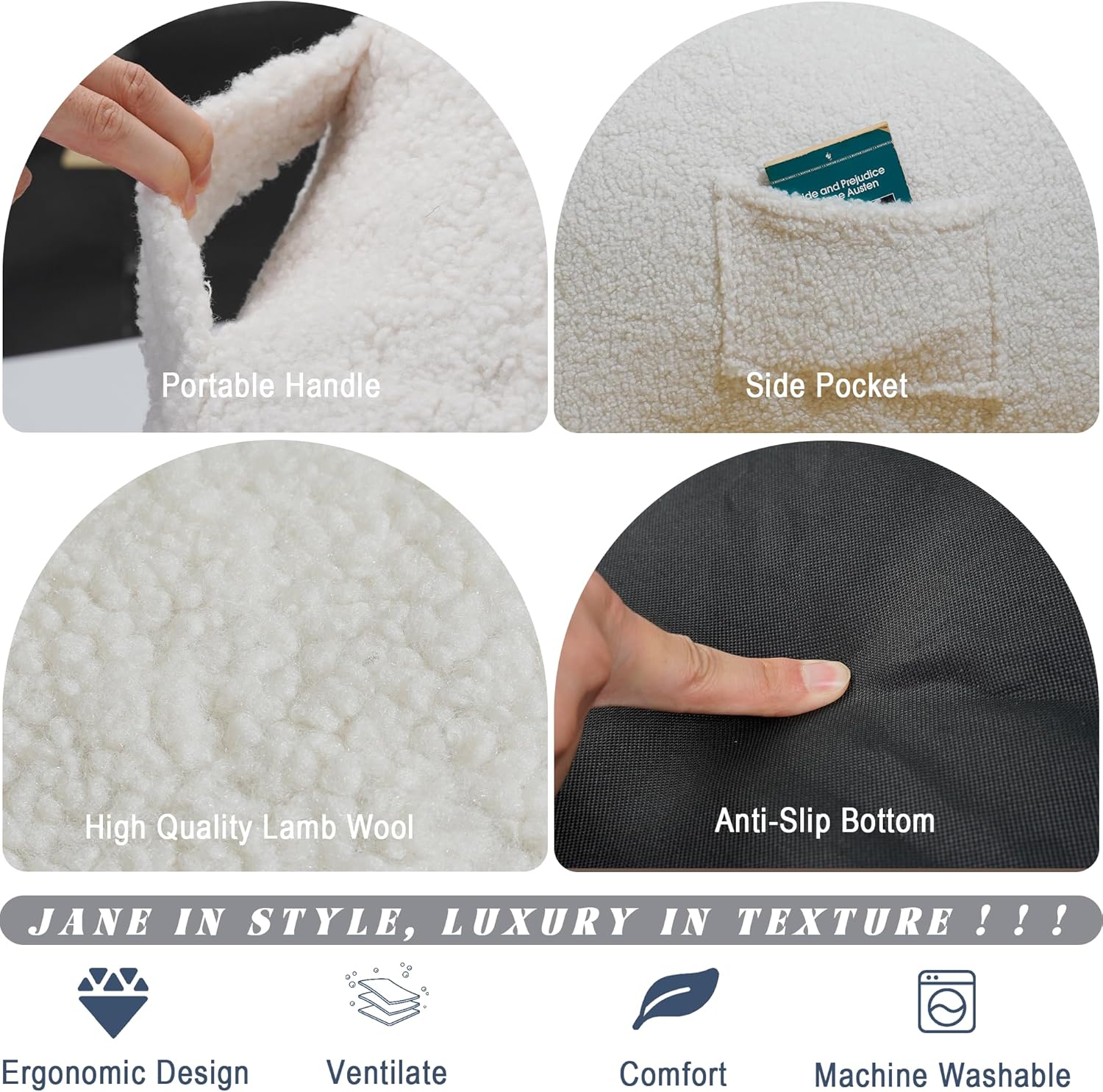 Giant Bean Bag Chair, Lambswool Bean Bag Chair for Adults, Eco-Friendly Filling Soft Bean Bag
