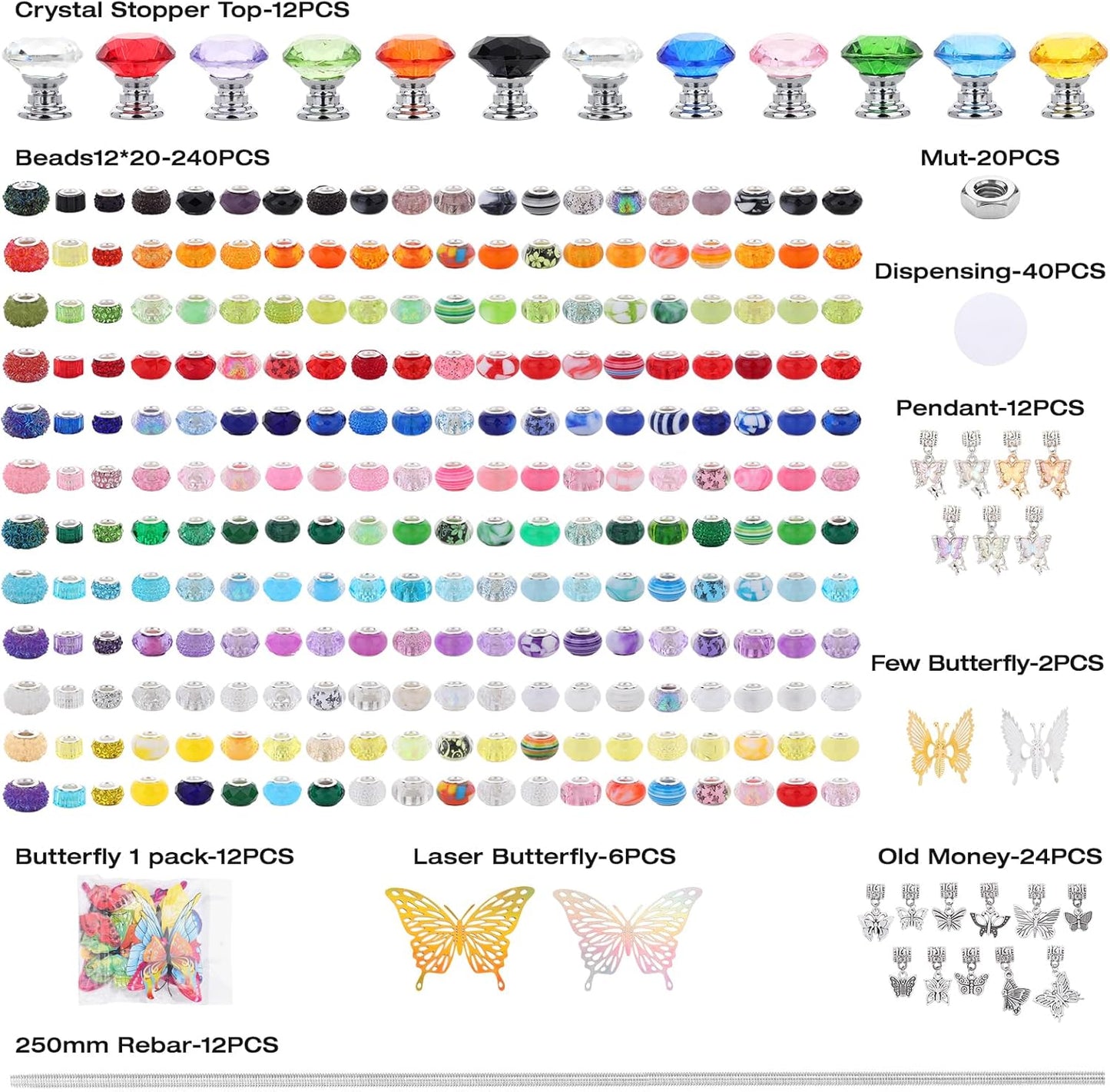380pcs Beaded Garden Stake, DIY Butterfly Fairy Wand Garden Stake Kit with 10IN Threaded Rod