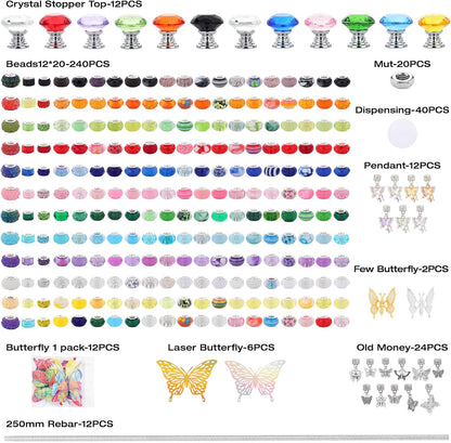 380pcs Beaded Garden Stake, DIY Butterfly Fairy Wand Garden Stake Kit with 10IN Threaded Rod