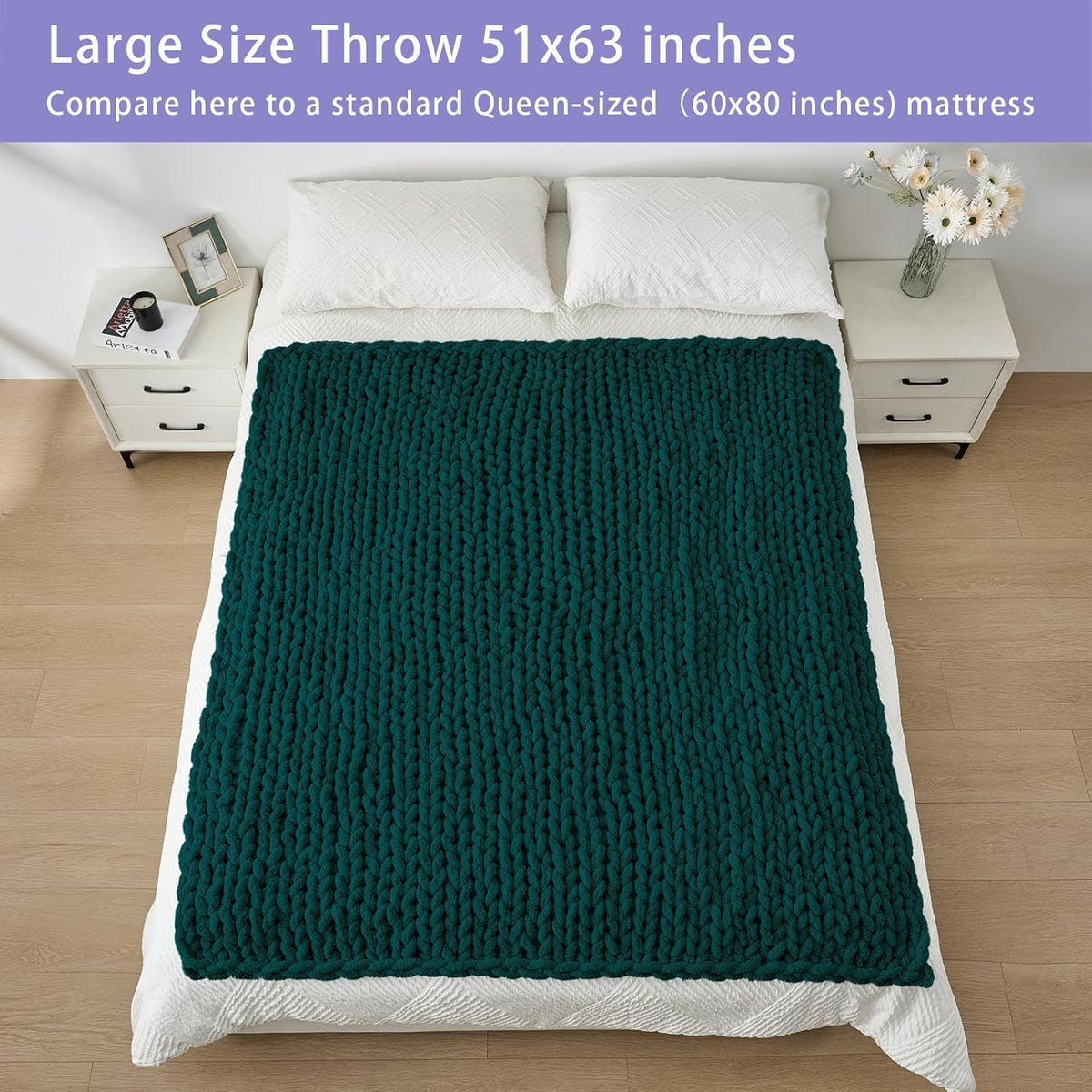 Bigacogo Chunky Knit Throw Blanket for Couch, 51x63 inches, 100% Hand Knitted with Thick Jumbo
