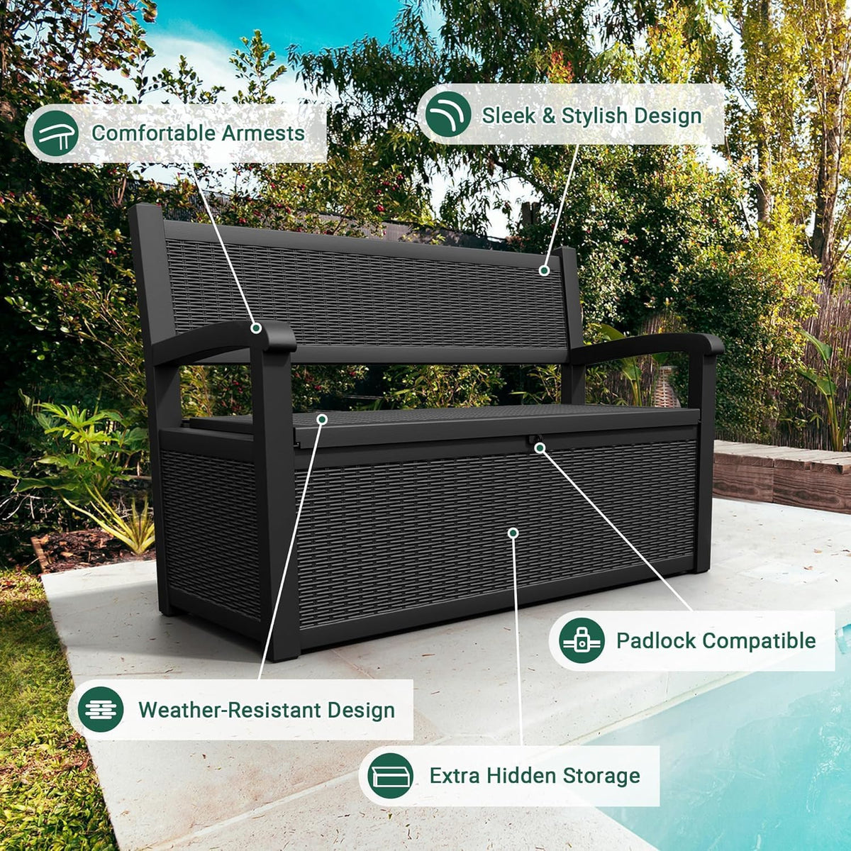 70 Gallon Lockable Outdoor Storage Bench Waterproof, Deck Box Bench for Patio, Porch, Garden