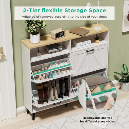 Alaxgumrol Shoe Storage Cabinet for Entryway with 4 Flip Drawers, Farmhouse Narrow Shoe Rack