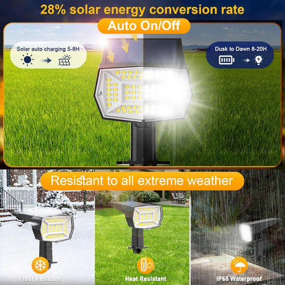 Fabrito 72 LEDs Solar Spot Lights Outdoor Waterproof, 3 Modes Landscape Spotlights, Dusk to Dawn