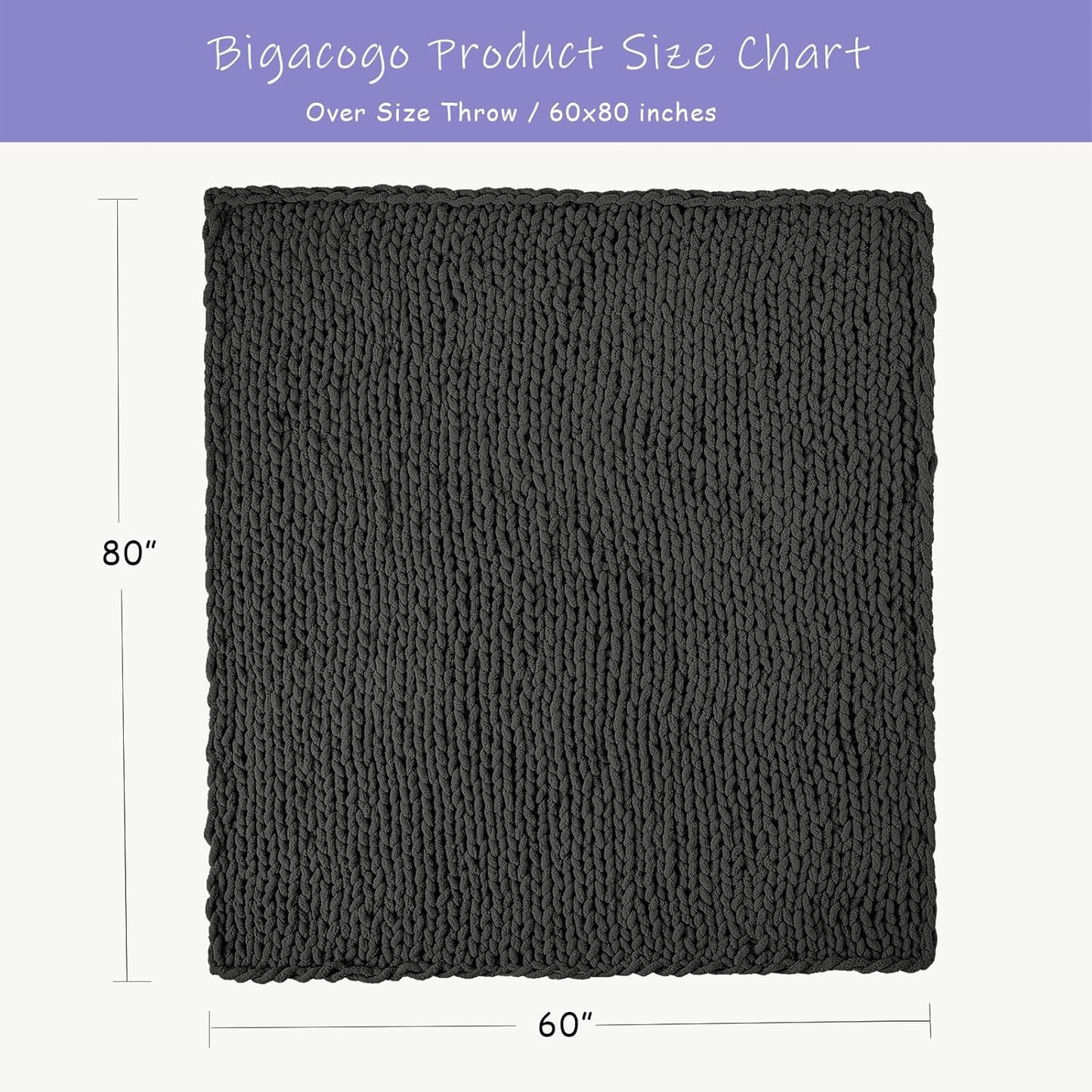 Bigacogo Chunky Knit Throw Blanket for Couch, 60x80 inches, 100% Hand Knitted with Thick Jumbo
