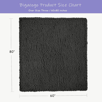Bigacogo Chunky Knit Throw Blanket for Couch, 60x80 inches, 100% Hand Knitted with Thick Jumbo