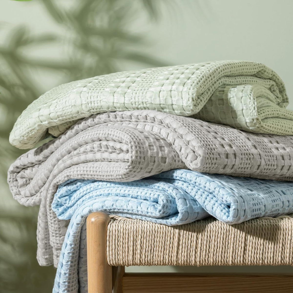 PHF Cooling Waffle Blanket Queen Size, Lightweight 60% Rayon Derived from Bamboo & 40% Cotton