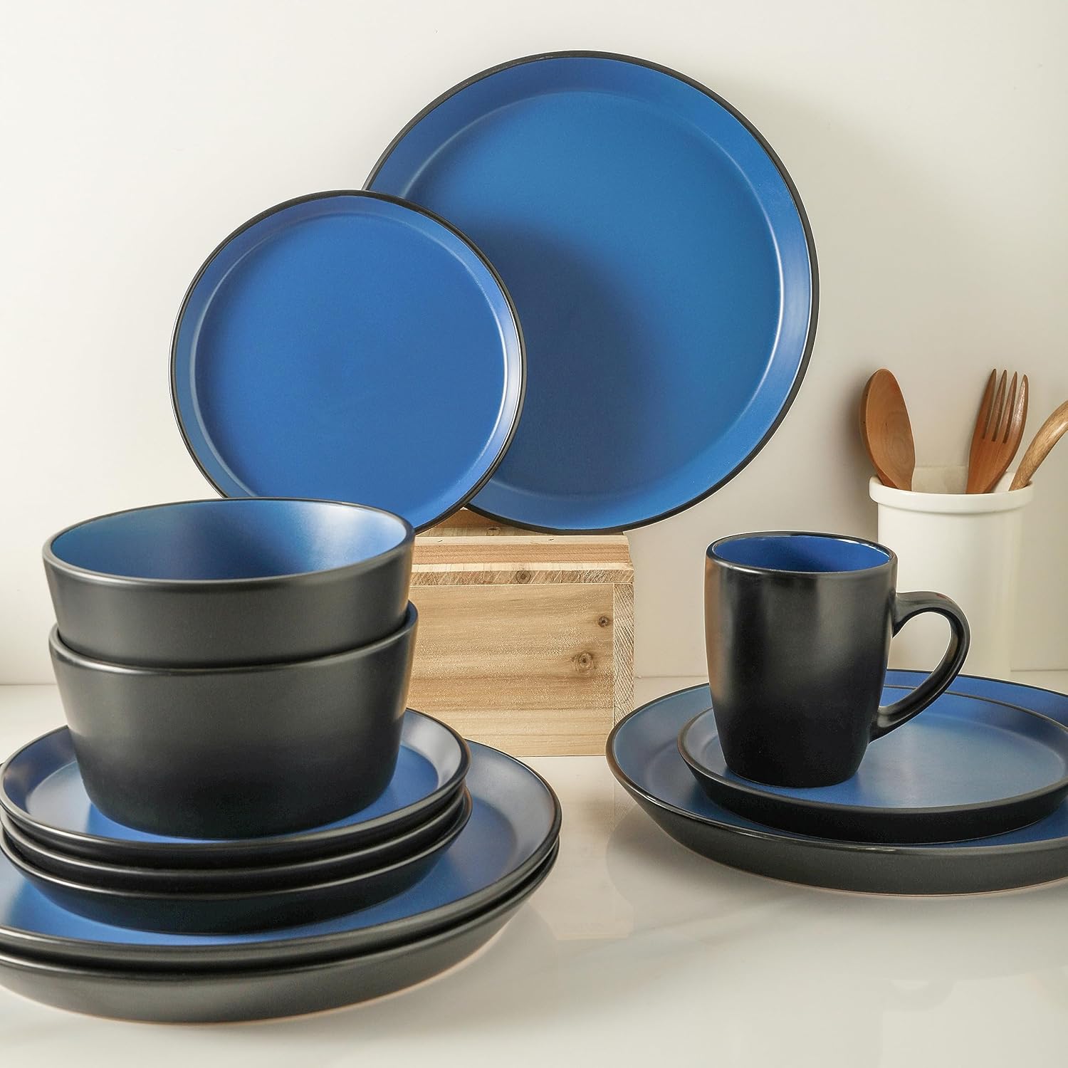 Stone Lain Albie Stoneware 16-Piece Modern Dinnerware Set, Kitchen Plates and Bowls Sets, Dish Set