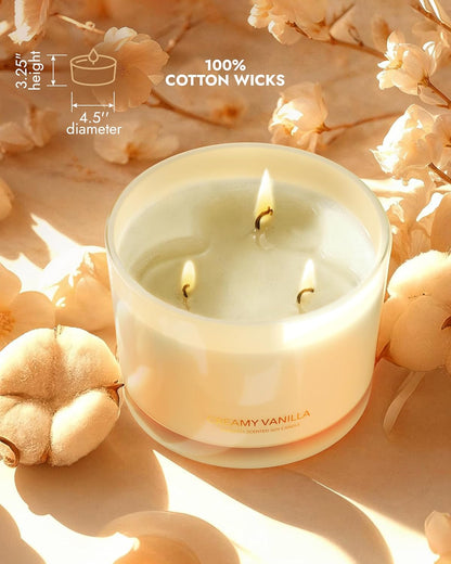 96NORTH Creamy Vanilla Scented Candles | Large 3 Wick Jar Candle | Up to 40 Hours Burning Time |