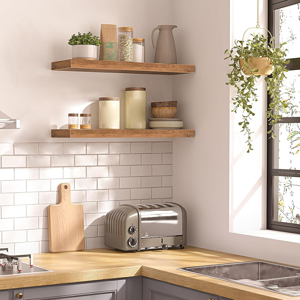 HOOBRO Floating Shelves for Wall, Wall Mounted Shelf Set of 2, 23.6" Hanging Shelf with Invisible