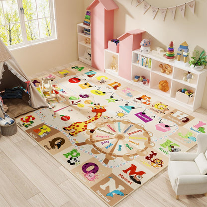 Kids Rugs for Playroom Washable, Educational and Fun Learning Rugs with ABC Alphabet Animals