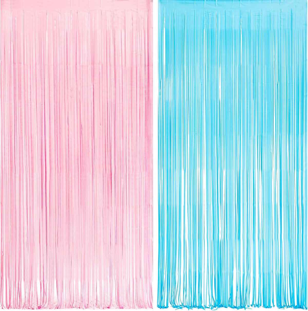 Pink and Blue Party Photo Backdrop - GREATRIL Foil Fringe Tinsel Streamers for