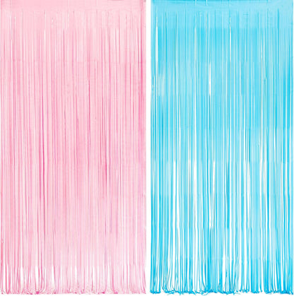 Pink and Blue Party Photo Backdrop - GREATRIL Foil Fringe Tinsel Streamers for