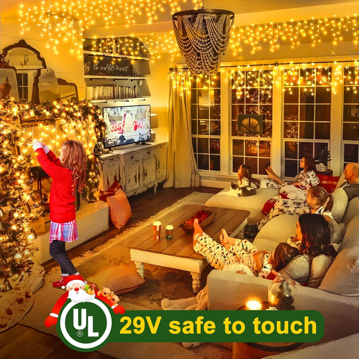 KNONEW 99ft 1216 LED Christmas Lights Outdoor Decorations with 228 Drops, 8 Modes Curtain Fairy