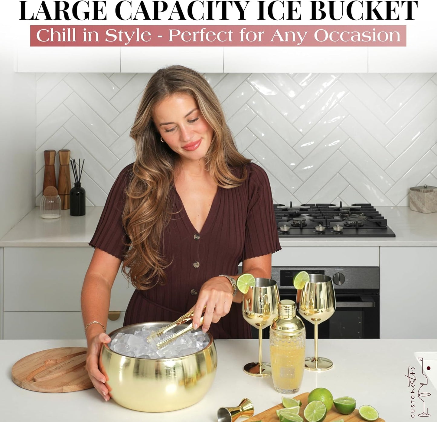Gusto Nostro 4.1L Insulated Ice Bucket with Lid and Tongs, Double Wall Stainless Steel Ice Bucket