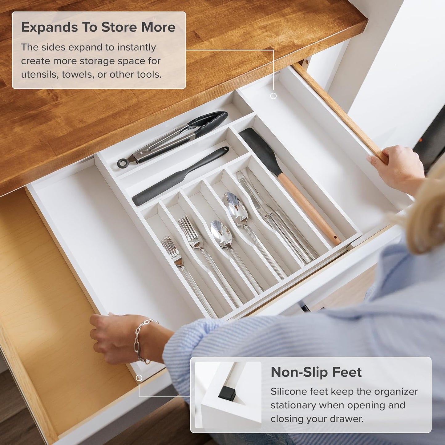 Premium Silverware, Flatware and Utensil Organizer for Kitchen Drawers, Food-Safe Contract Grade