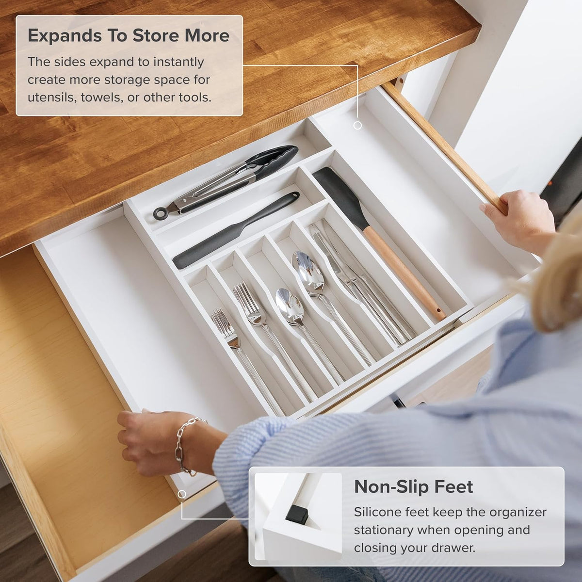 Premium Silverware, Flatware and Utensil Organizer for Kitchen Drawers, Food-Safe Contract Grade