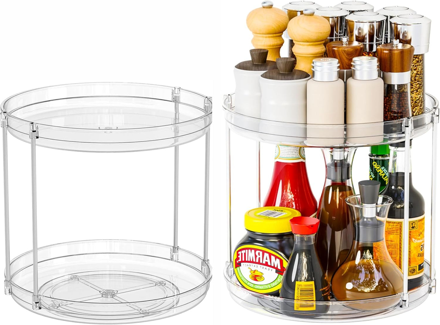 2 Tier Lazy Susan Turntable for Cabinet,Countertop,Pantry,9.5"W Spinning Seasoning Organizer,Double