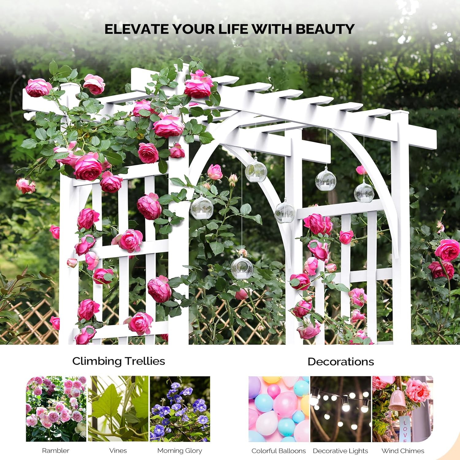VINGLI Garden Arbor, PVC Wedding Arch for Ceremony Party, Garden Trellis for Climbing Plants